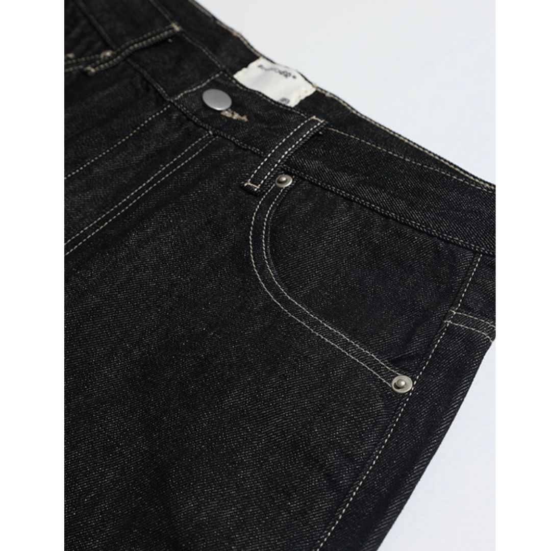 ダブルニー　ブラックデニム　ワイドストレートパンツ　N1204