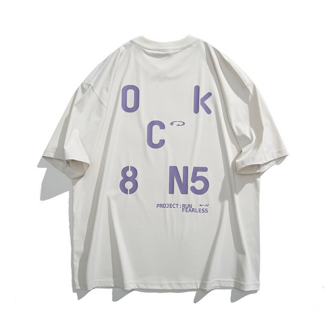 【OkC8】バックプリント ストレッチポリエステル Tシャツ N233 オフホワイト