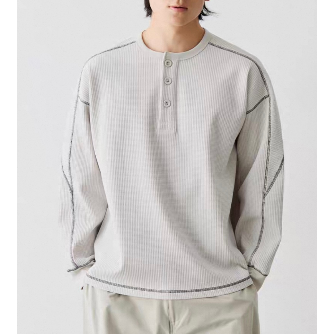 ポリエステル　ワッフルヘンリーネック　長袖Tシャツ　N583