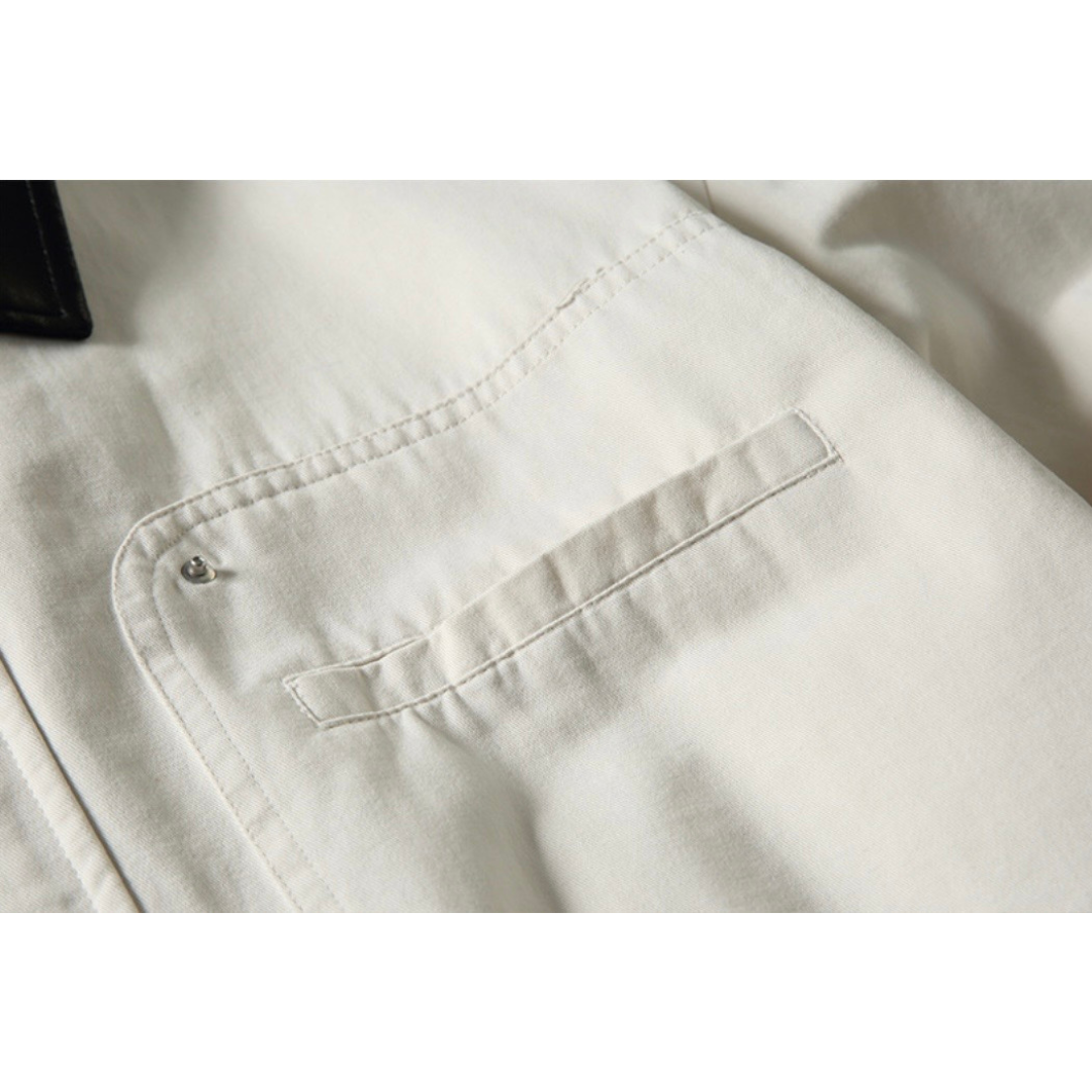 コンパクトツイル　PUレザーカラー　ジャケット　N1140