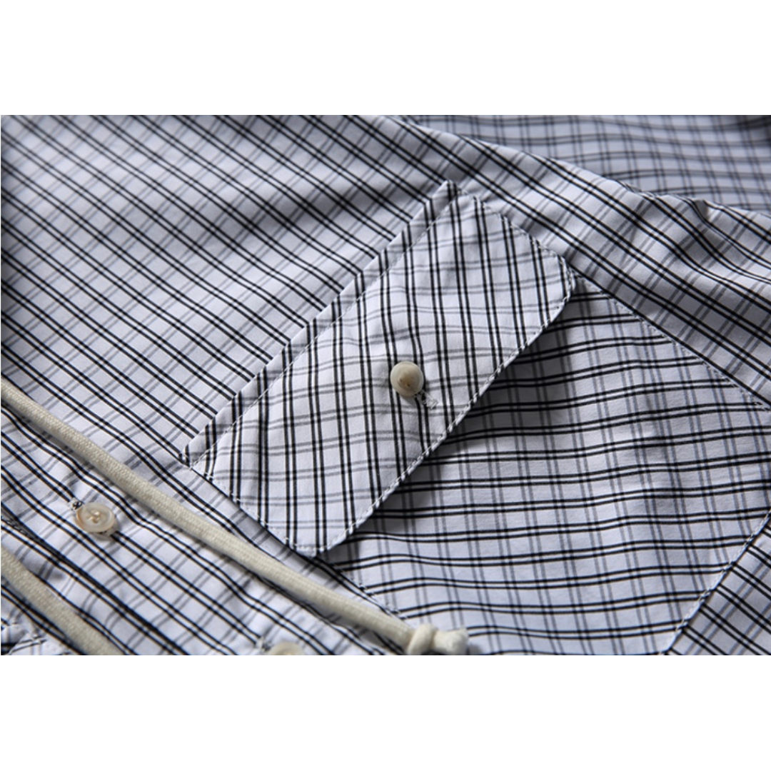 コットンナイロン　グラフチェック　フードシャツ　N1101