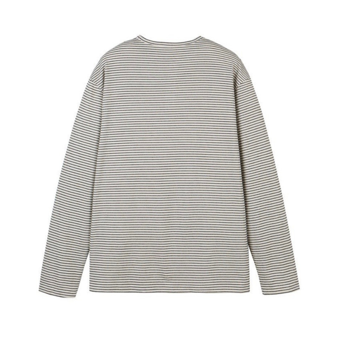 ヘンリーネック　ミジンボーダー　長袖Tシャツ　N1438