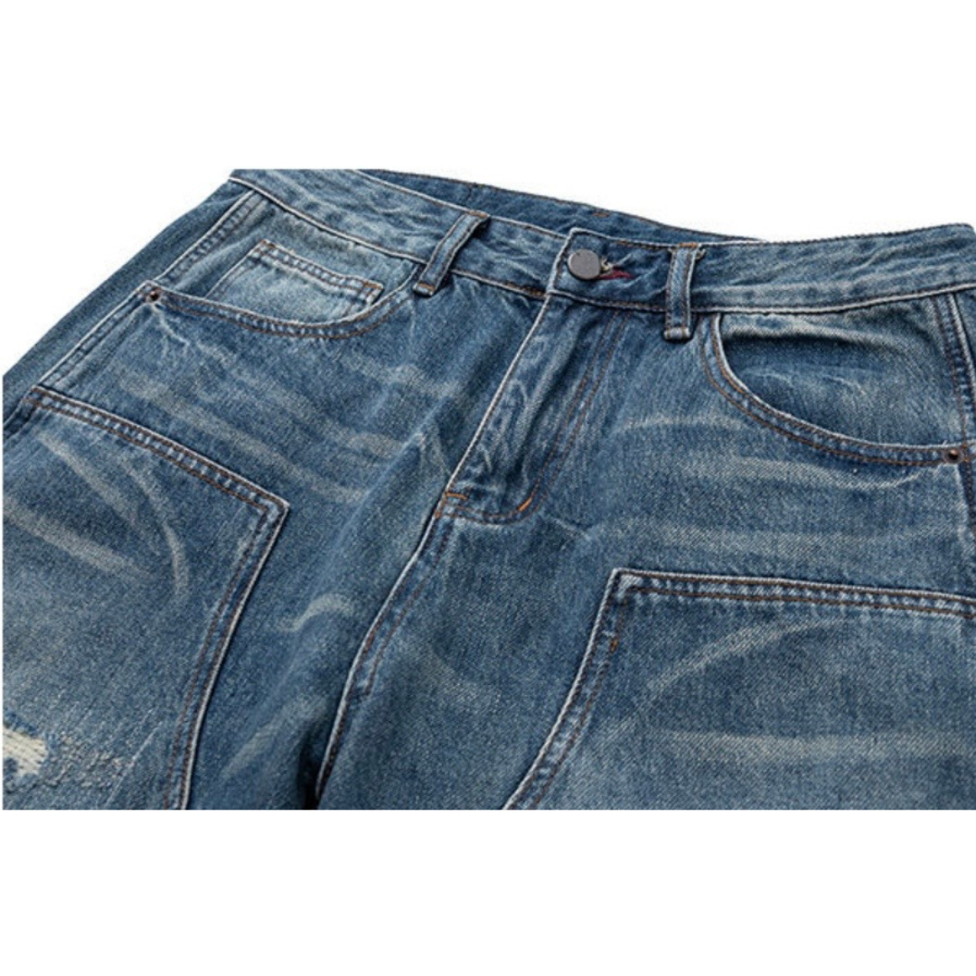 ダブルニー　ブロークンデニム　ワイドパンツ　N1245