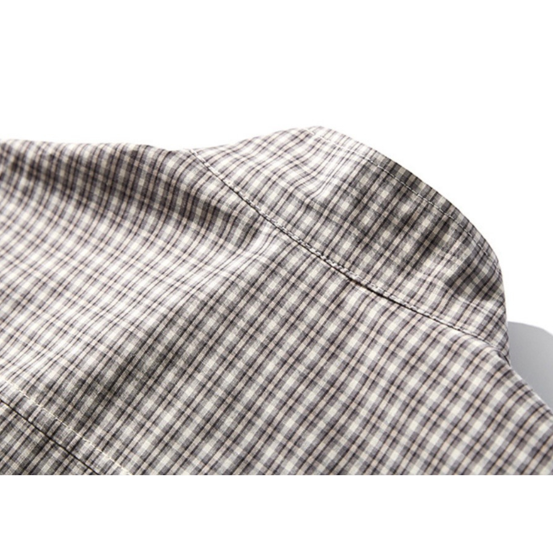 ミニマルチェック　スタンドカラーシャツ　N1145