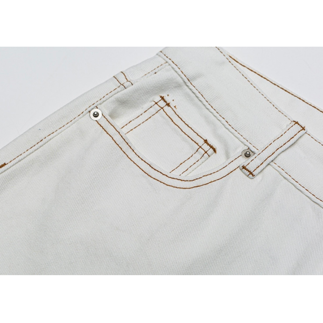 ホワイトデニム　ワイドストレートパンツ　N1098