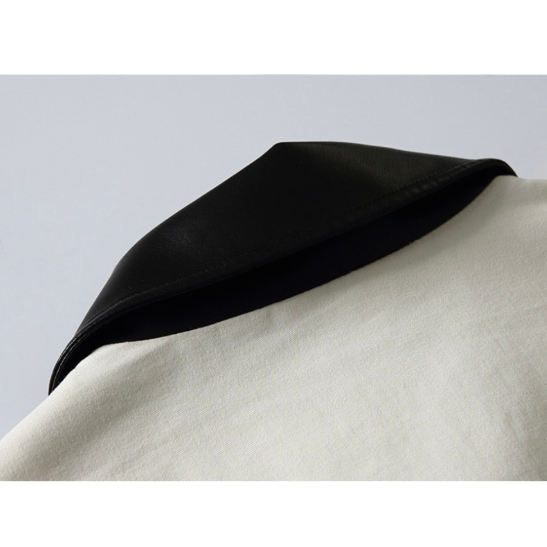 コンパクトツイル　PUレザーカラー　ジャケット　N1140