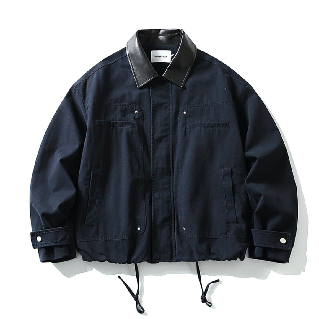 コンパクトツイル　PUレザーカラー　ジャケット　N1140