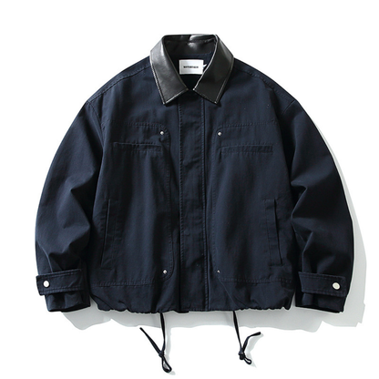 コンパクトツイル　PUレザーカラー　ジャケット　N1140