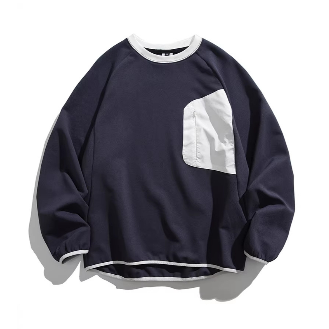 ストレッチ　バイカラー長袖Ｔシャツ　N1088 ネイビーブルー