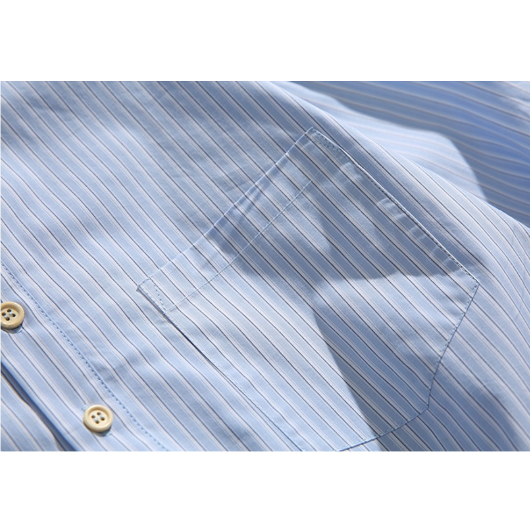 ポケット付き　バンドカラー　プルオーバーシャツ　N1089