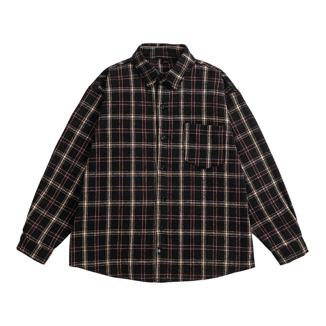 Polyester Cotton Dark Check Flannel Shirt N1703 ブラック