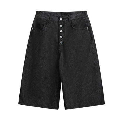 ブラックデニム　ワイドハーフパンツ　N1549