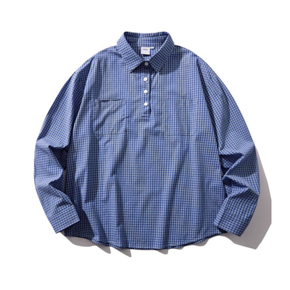 マイクロブルーチェック　プルオーバーシャツ　N1066