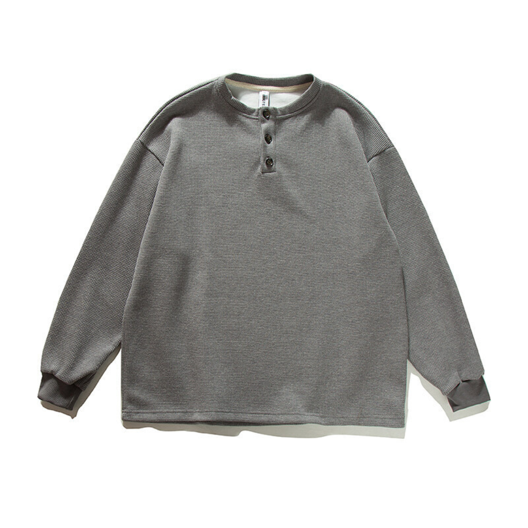 ポリコットン　ワッフル　ヘンリーネック長袖Ｔシャツ　N609