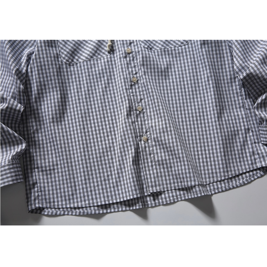 コットンナイロン　グラフチェック　フードシャツ　N1101