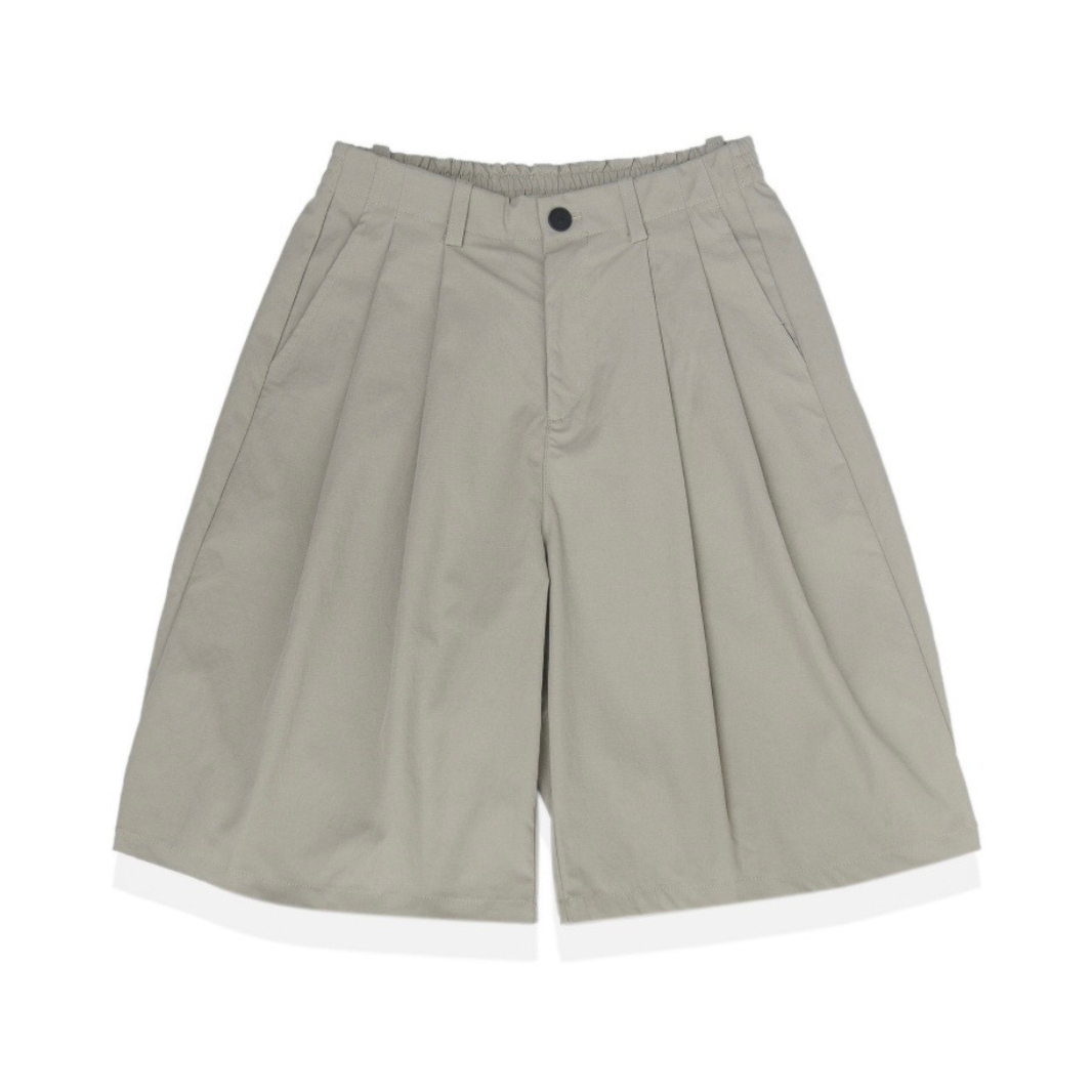 Cotton-Poly Wide Tuck Shorts N1453 グレージュ
