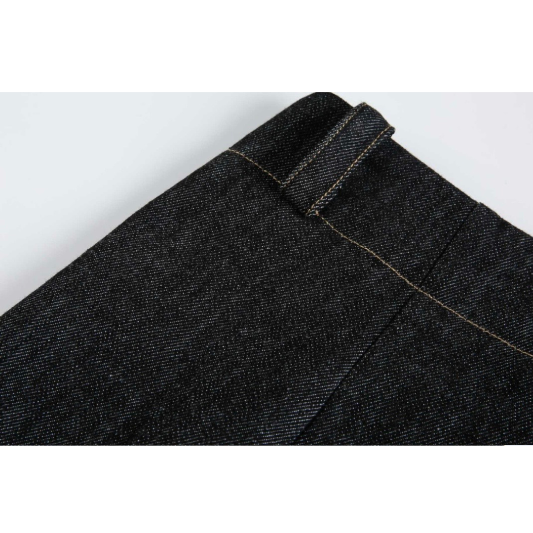フロントタブ　ブラックデニム　タックワイドパンツ　N1716