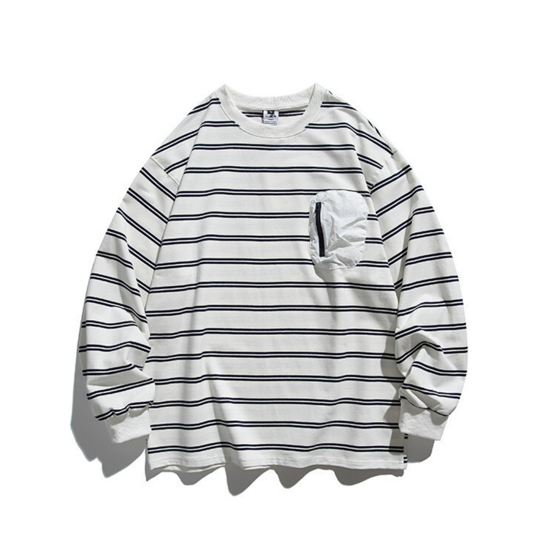 ユーティリティポケット ボーダー長袖Ｔシャツ N629 オフホワイト