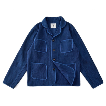 インディゴ染料め　刺し子織り　カバーオール　ジャケット　N1323