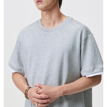 フェイクレイヤード　変形ラグランスリーブ　Tシャツ　N1551