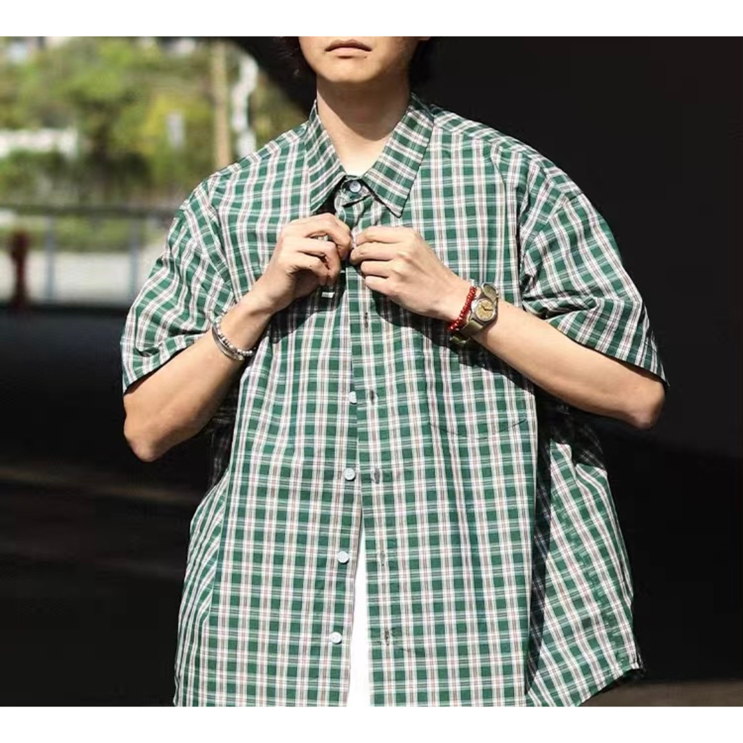 Cityチェック　ワイド　半袖シャツ　N291