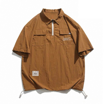 Nylon half-zip pullover short-sleeve shirt N421