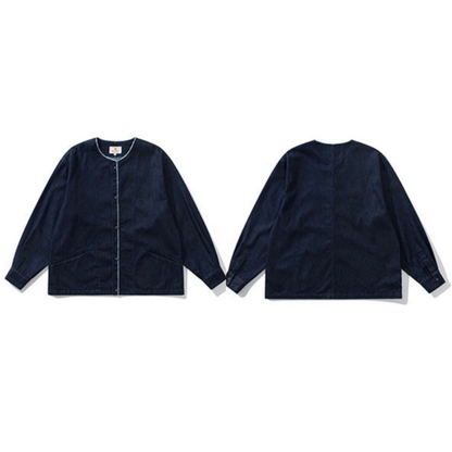 デニム　ノーカラー　カーディガン　N1260