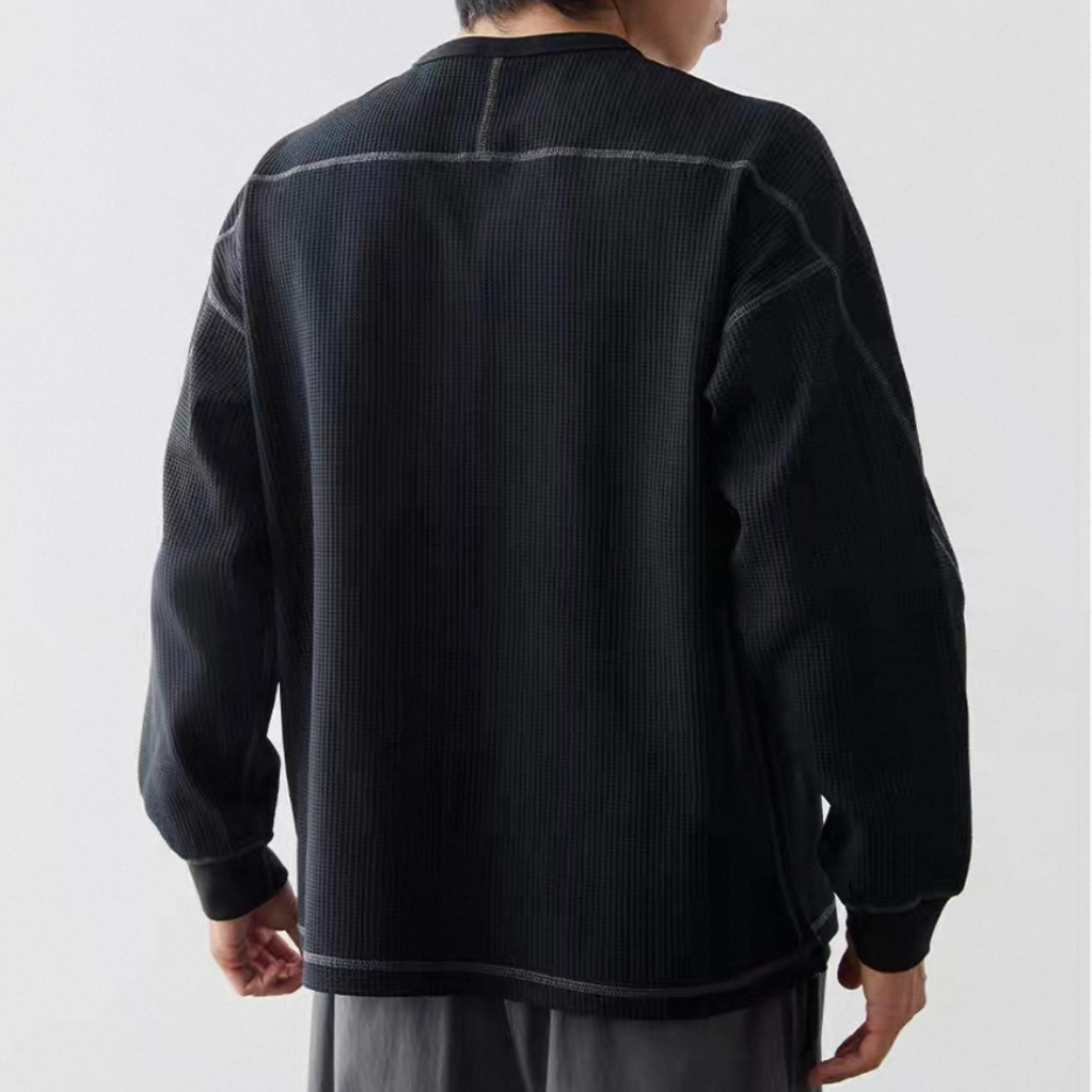 ポリエステル　ワッフルヘンリーネック　長袖Tシャツ　N583