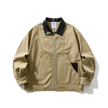 レザーコンビ　ウォッシュドキャンバス　ジップワークジャケット　N1708