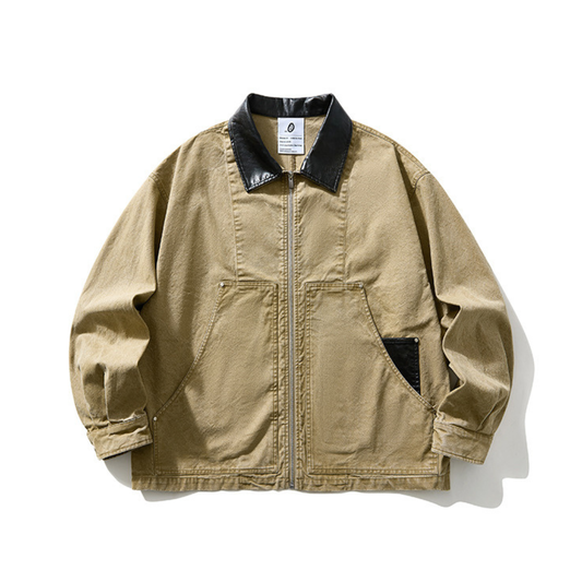レザーコンビ　ウォッシュドキャンバス　ジップワークジャケット　N1708