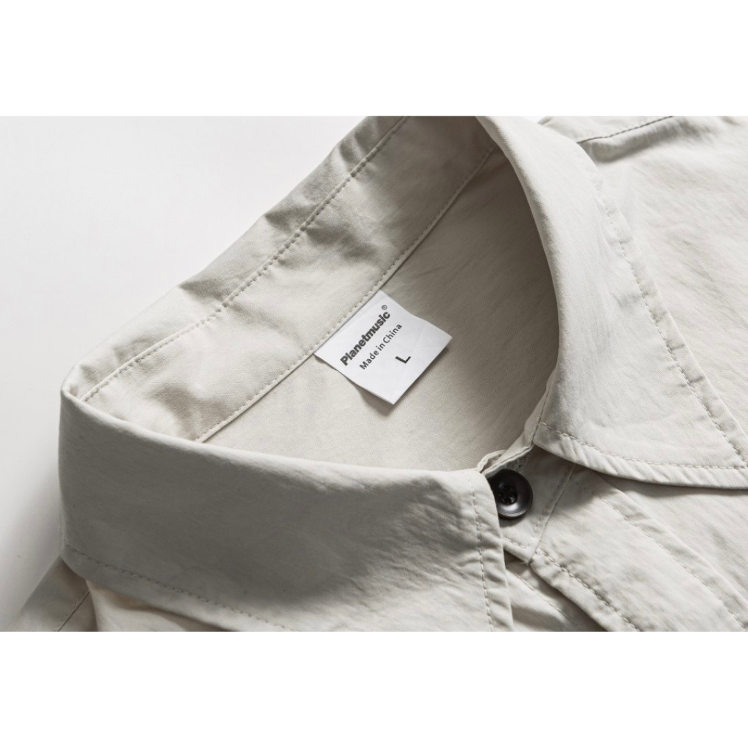 コットンナイロン　バイカラー　ポケット付き　シャツジャケット　N1235