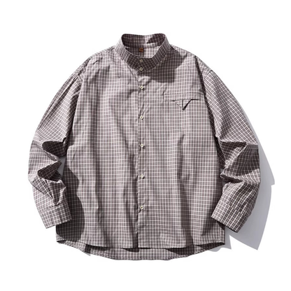 ミニマルチェック　スタンドカラーシャツ　N1145