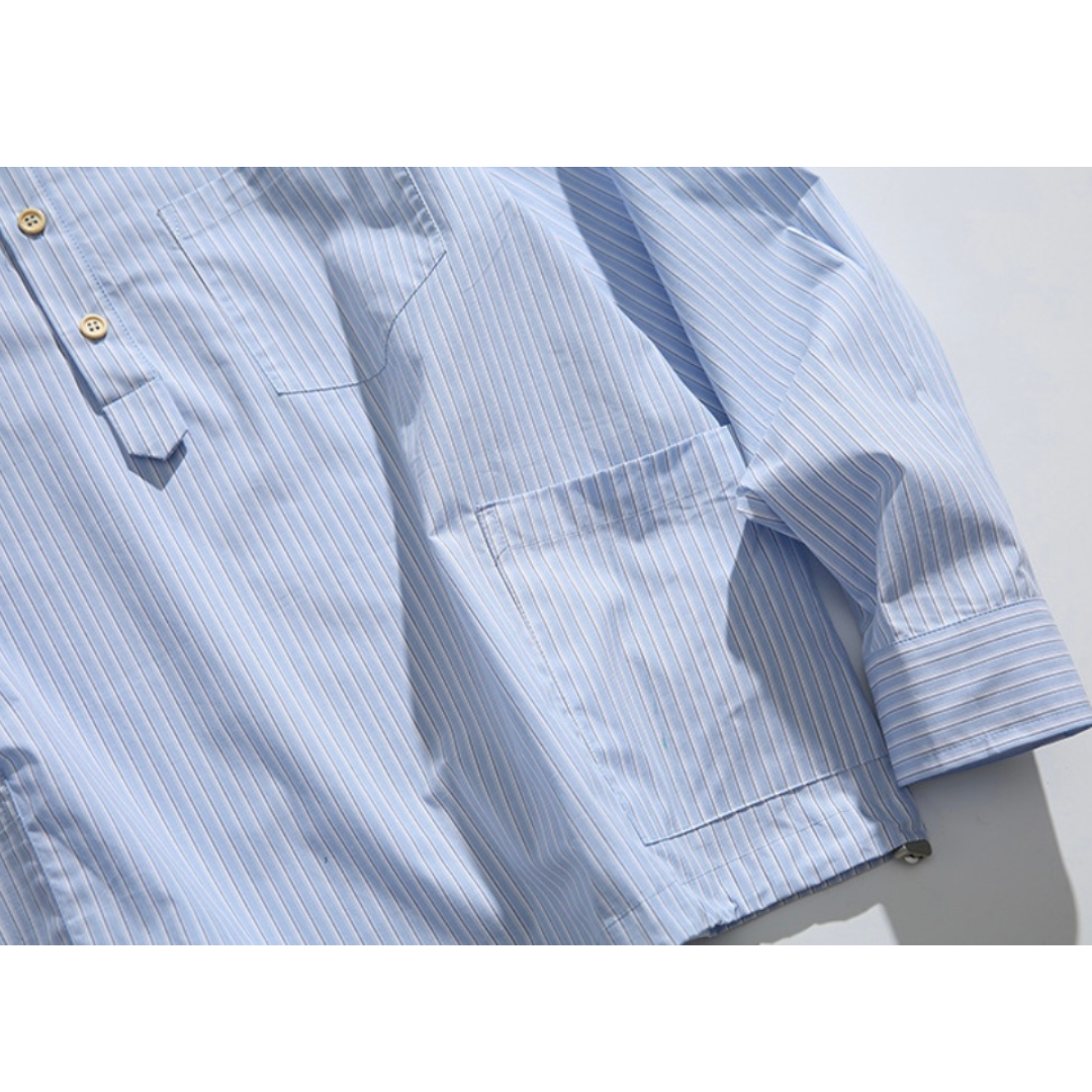 ポケット付き　バンドカラー　プルオーバーシャツ　N1089