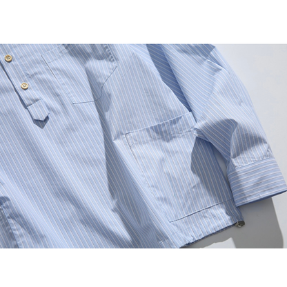 ポケット付き　バンドカラー　プルオーバーシャツ　N1089