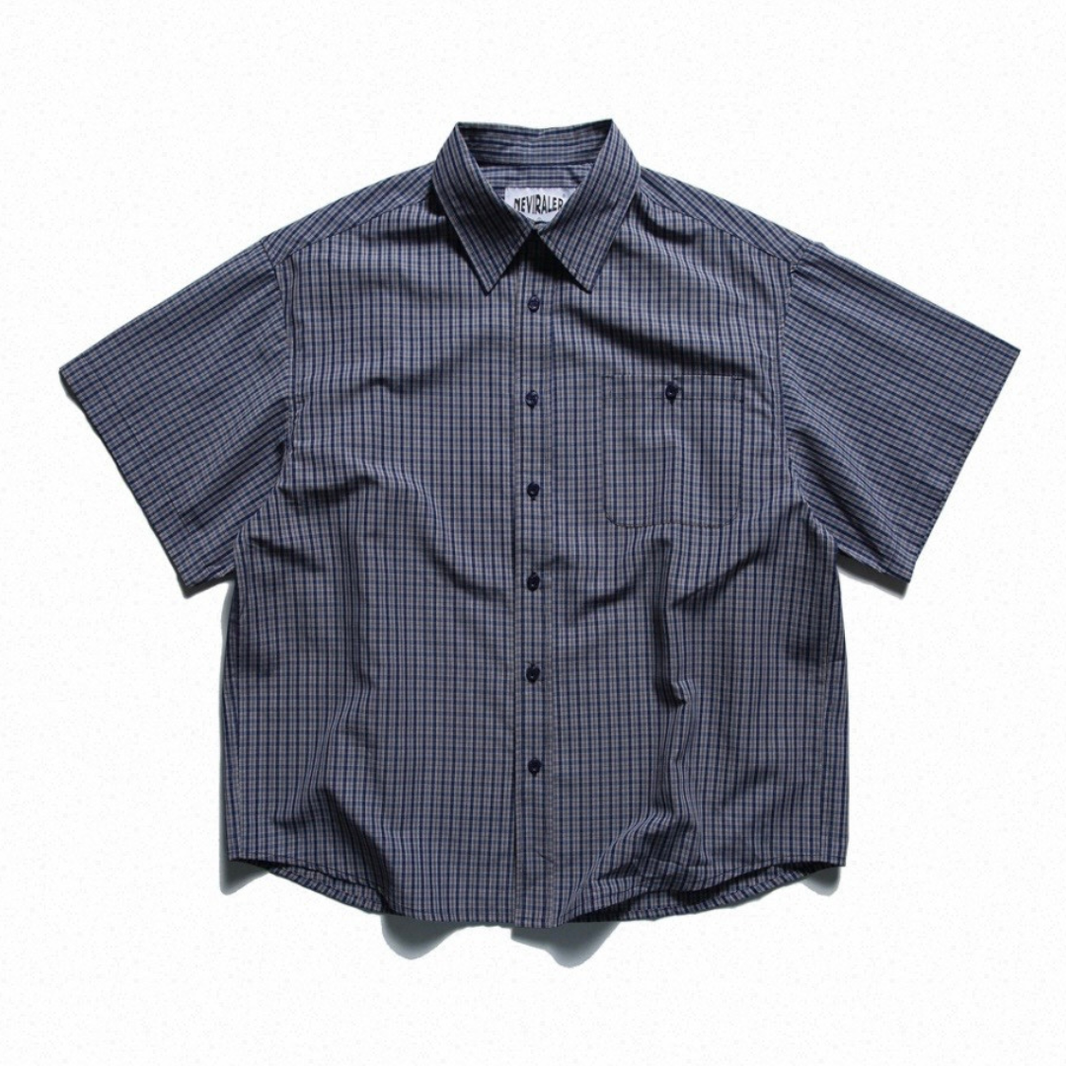 Retro Mini Check Short-Sleeve Shirt N1580 ブルー