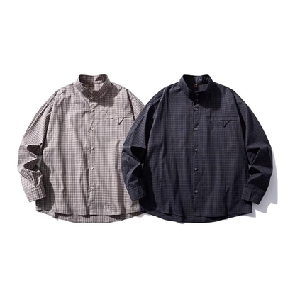 ミニマルチェック　スタンドカラーシャツ　N1145