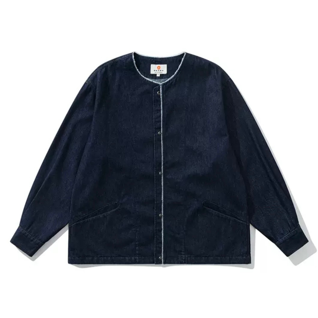 デニム　ノーカラー　カーディガン　N1260