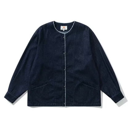 デニム　ノーカラー　カーディガン　N1260