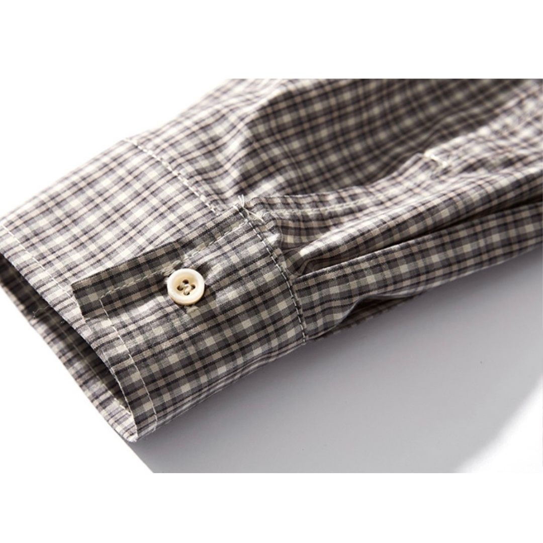 ミニマルチェック　スタンドカラーシャツ　N1145