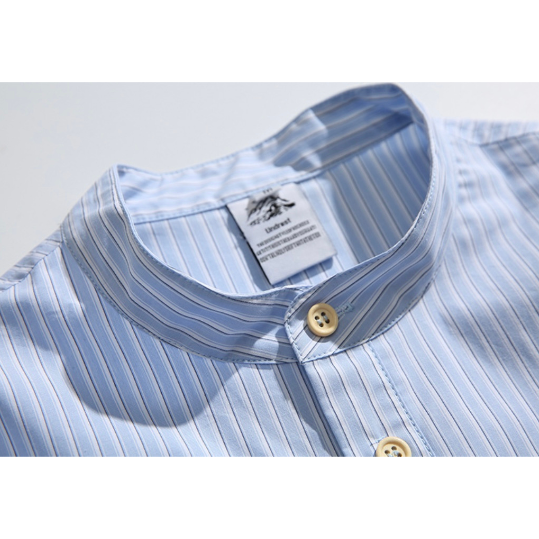 ポケット付き　バンドカラー　プルオーバーシャツ　N1089