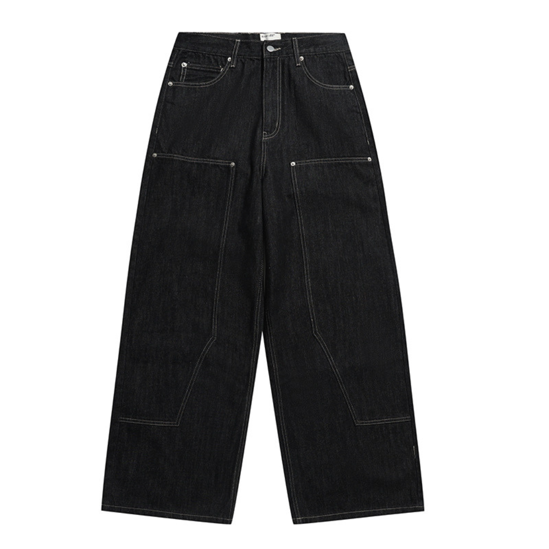 ダブルニー　ブラックデニム　ワイドストレートパンツ　N1204