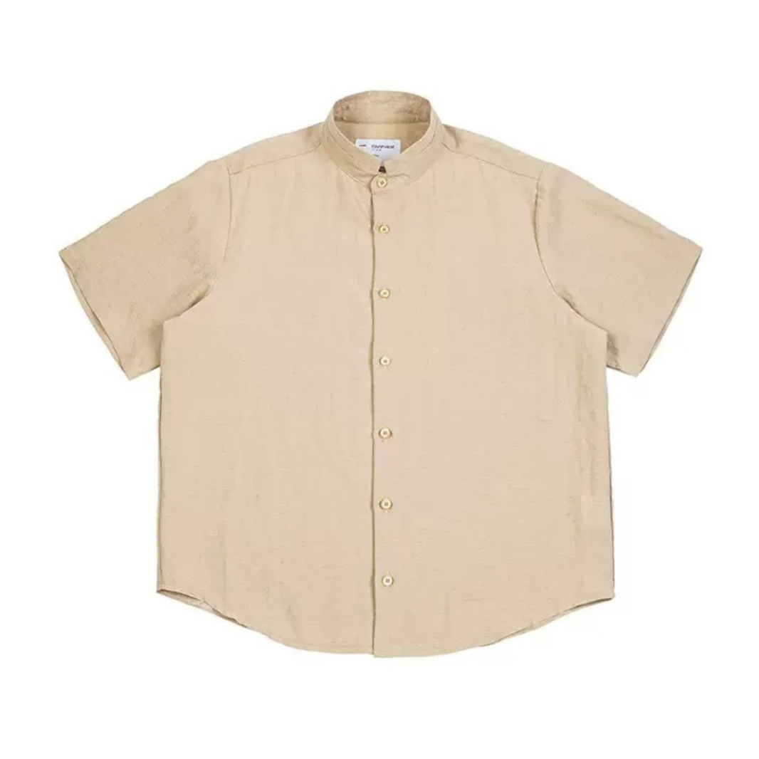 Lyocell Linen Stand Collar Short Sleeve Shirt N1627 カーキベージュ