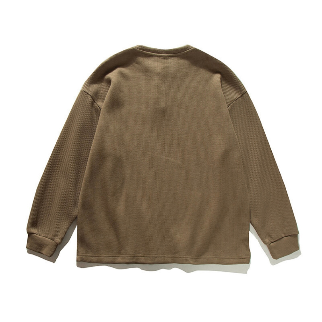 ポリコットン　ワッフル　ヘンリーネック長袖Ｔシャツ　N609
