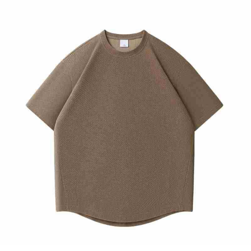 ポリエステル　ミニワッフル　ラウンドヘム　Tシャツ　N1560 ブラウン