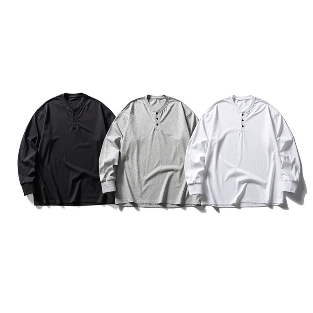 ヘンリーネック　ロングスリーブ　ワイドTシャツ　N214