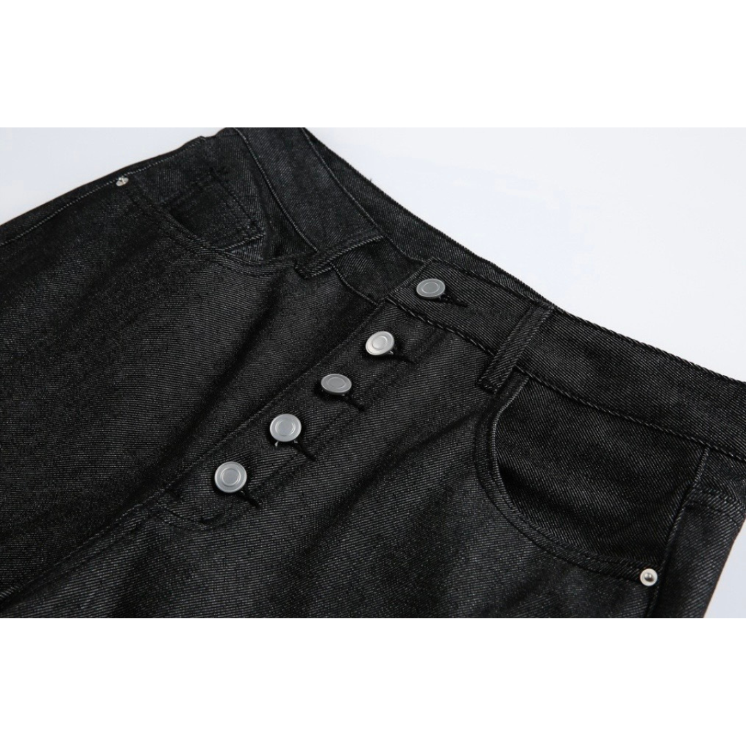 ブラックデニム　ワイドハーフパンツ　N1549