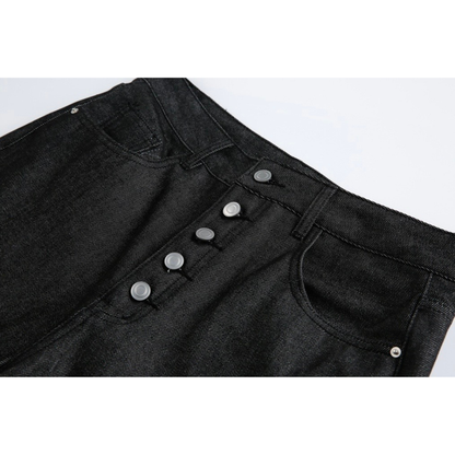 ブラックデニム　ワイドハーフパンツ　N1549