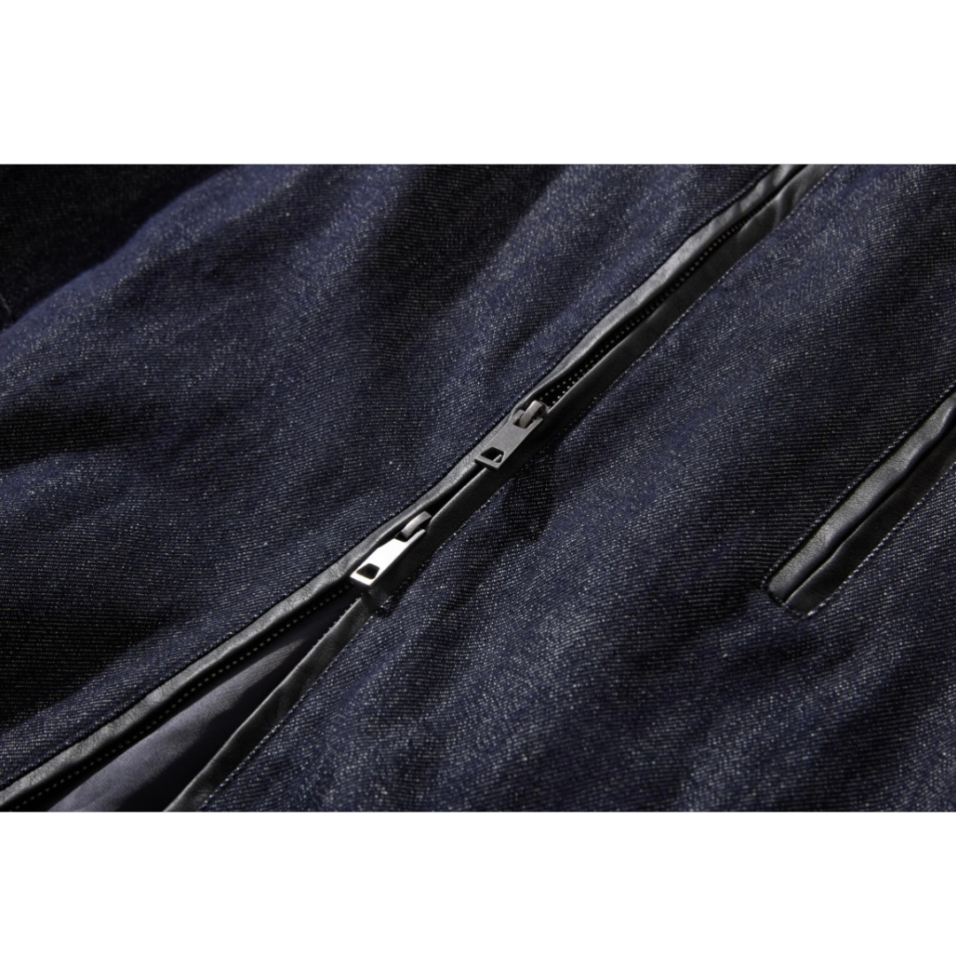 PUレザーカラー　デニム　ジップアップジャケット　N1064
