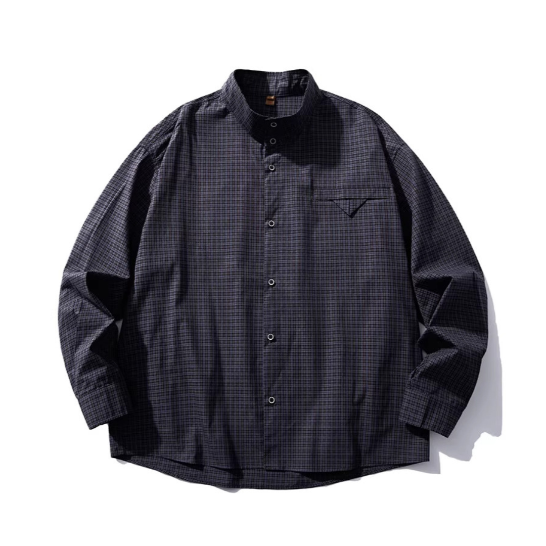 ミニマルチェック　スタンドカラーシャツ　N1145