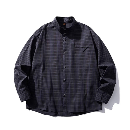 ミニマルチェック　スタンドカラーシャツ　N1145